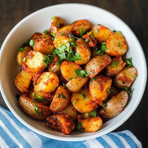 Crispy potatoes topped with fresh herbs.
