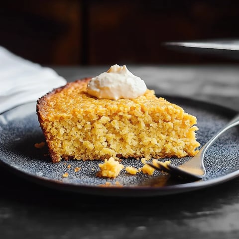 A slice of cornbread topped with cream.